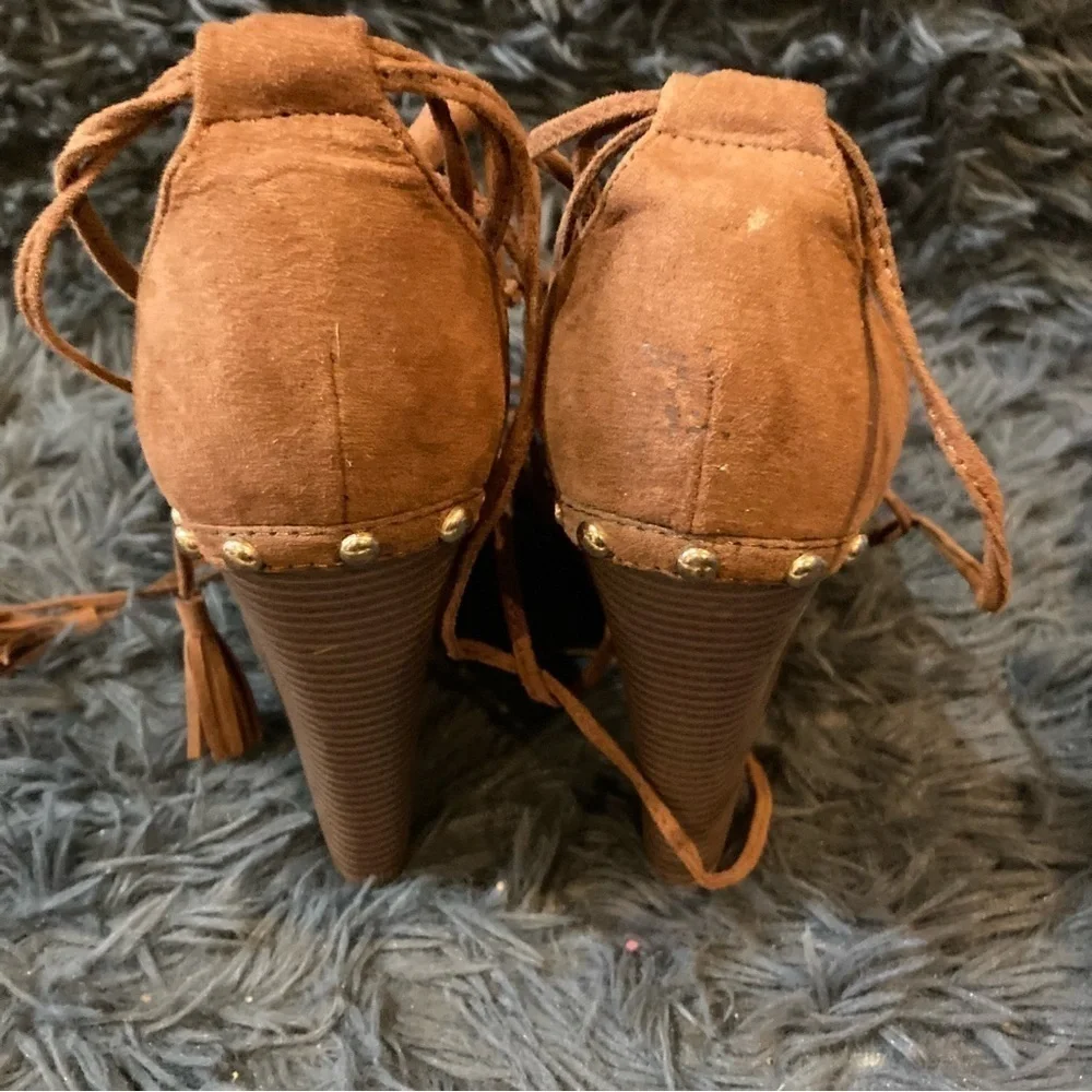 Ladies Just Fab Brown Cut out Wrap Around Studded Wedge